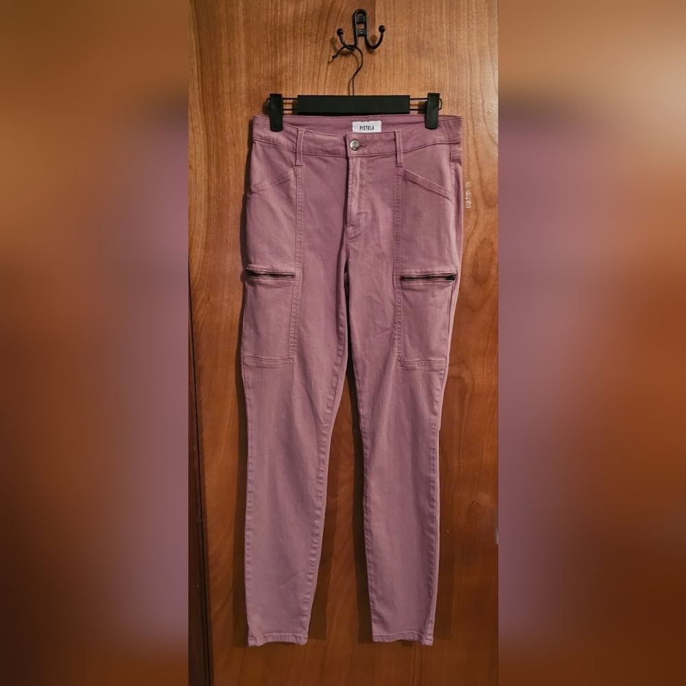 Pistola Hannah Cargo Skinny Jeans Mauve Dusty Rose Mid Rise Stretch